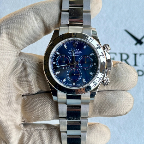 Rolex White Gold Daytona Blue Dial Box and Papers 116509